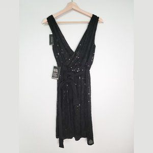 EXPRESS Womens Small Black Sequined V Neck Mini Party Cocktail Dress NWT